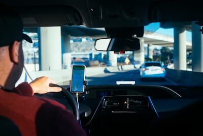 Rideshare car in a city
